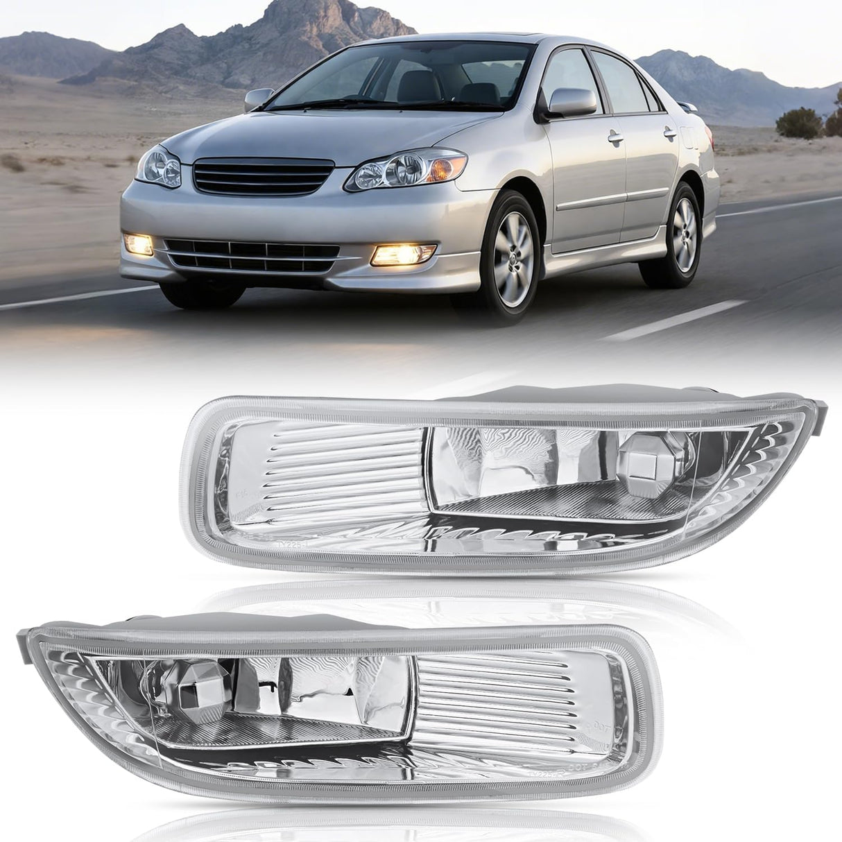 Fog Lights Assembly Compatible with 2003 2004 Toyota Corolla w/H3 12V 55W Bulbs Clear Lens Driver and Passenger Side