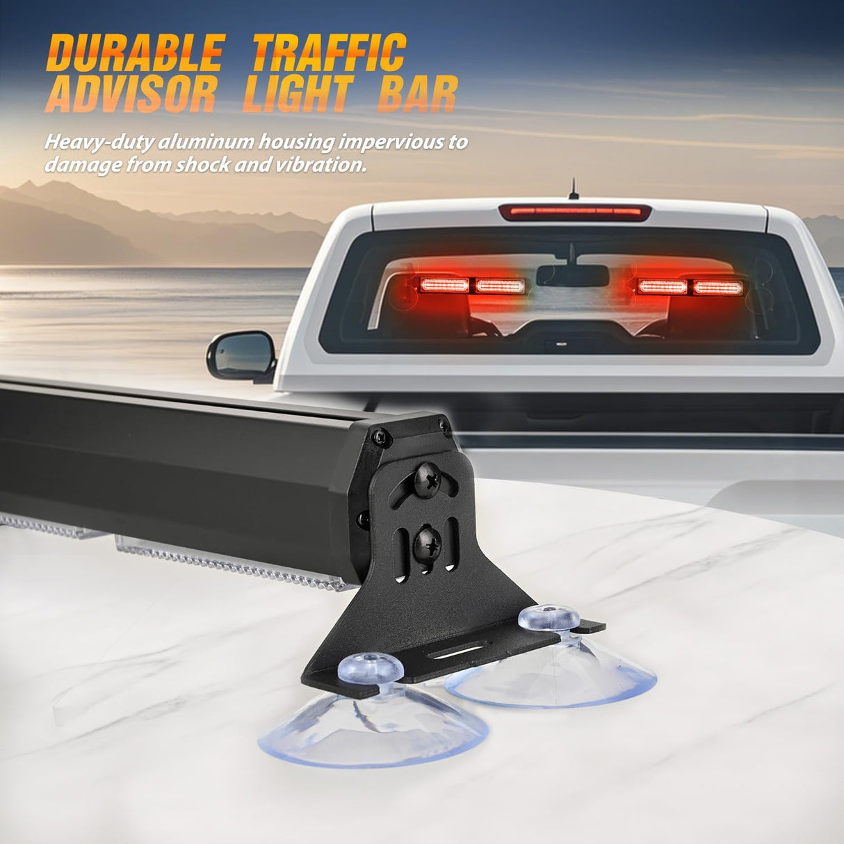 40LED Red Emergency Strobe Traffic Advisor Light Bar with Suction Cups Dash Safety Warning Hazard Flashing Lights Interior Front/Rear Windshield for Trucks Construction Vehicles