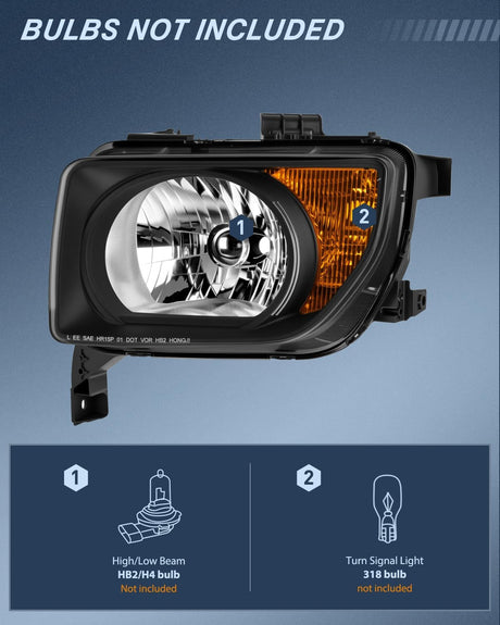 Headlight Assembly Compatible with 2003 2004 2005 2006 Honda Element OE Style Replacement Halogen Headlights Black Housing Amber Reflector Headlamp Passenger and Driver Side