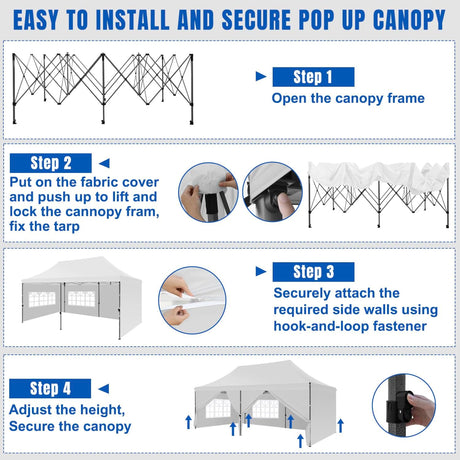 10x20 Pop Up Canopy Tent with Sidewalls Instant Outdoor Canopy, Waterproof & UV Protection, Easy Setup Adjustable Height Heavy Duty Shelter Gazebo Tent for Patio Backyard Party Events, White