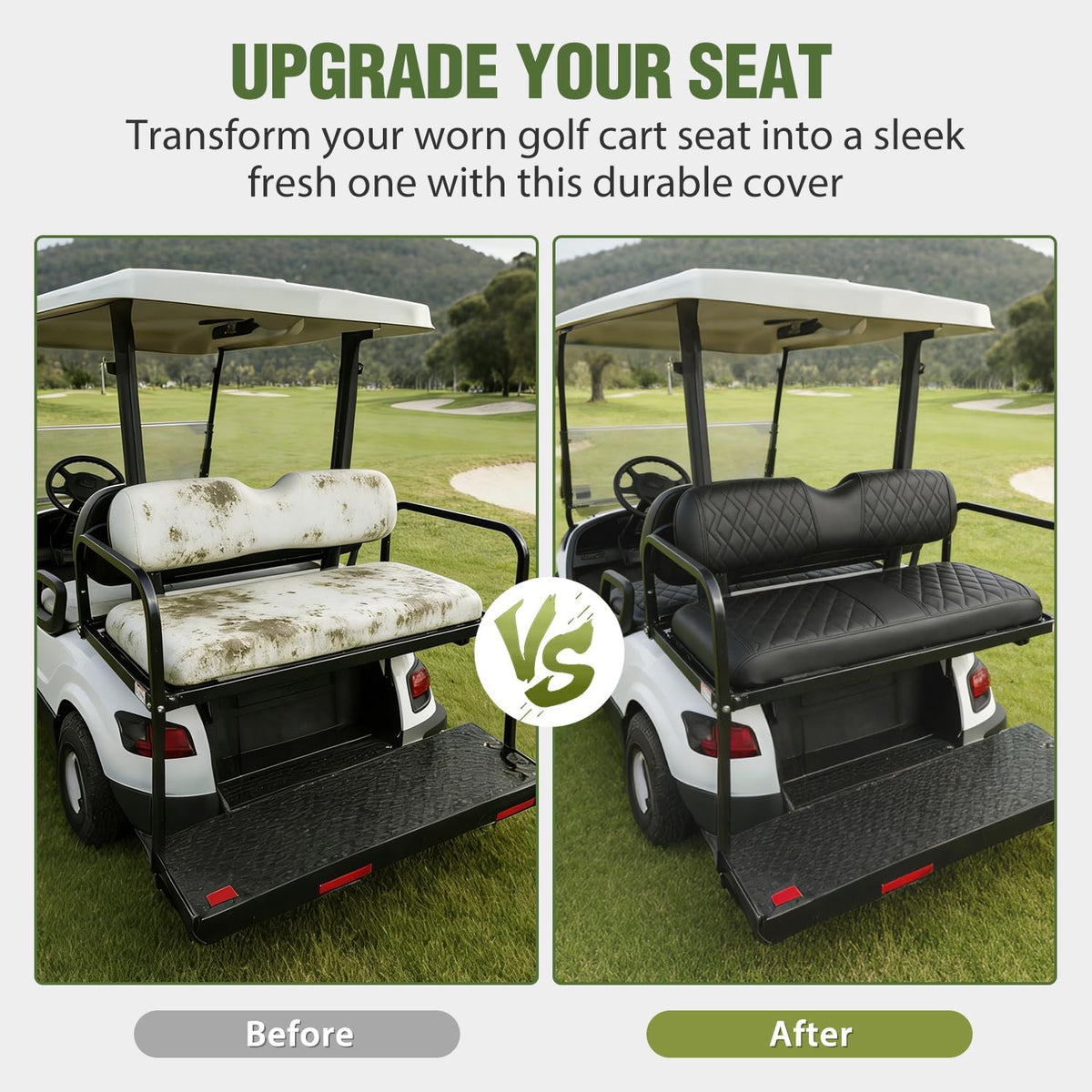 Golf Cart Seat Covers 2PCS Black Leather Yamaha Drive G29 Drive2 | Waterproof Leather No Staple Design Sun Scratch Resistant Cover Fits Yamaha 2007-2016 Drive G29/2017-2026 Drive 2