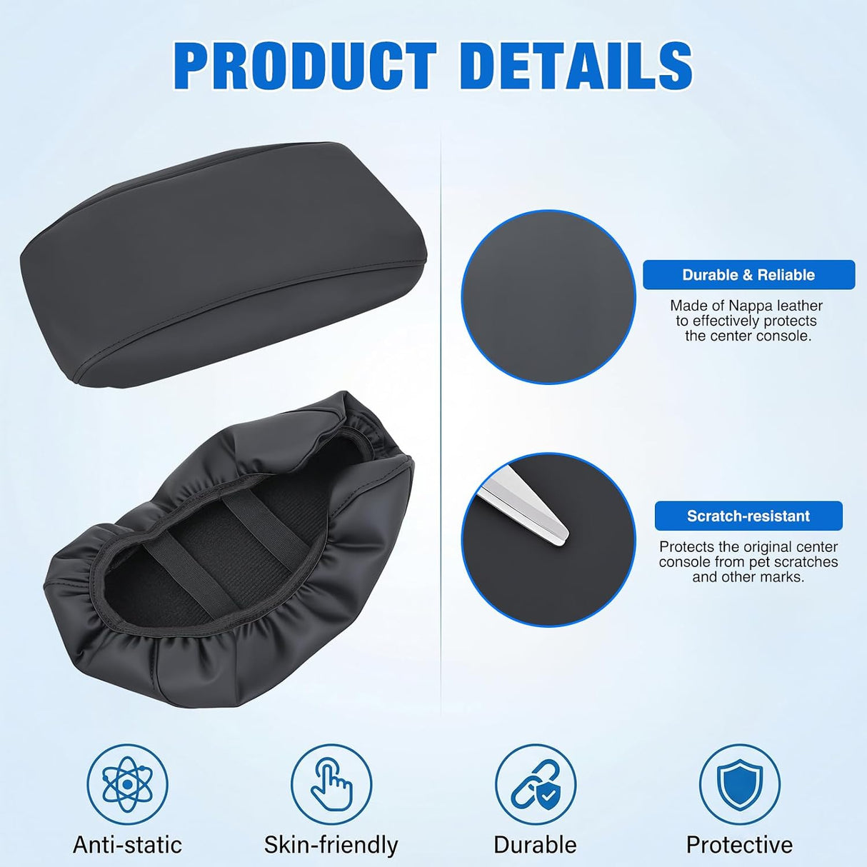 Center Console Cover for Hyundai Sonata 2015-2019 Armrest Cushion | for Sonata 2015 2016 2017 2018 2019 Nappa Leather Armrest Cover for Car Waterproof Center Console Pad Protector, Black