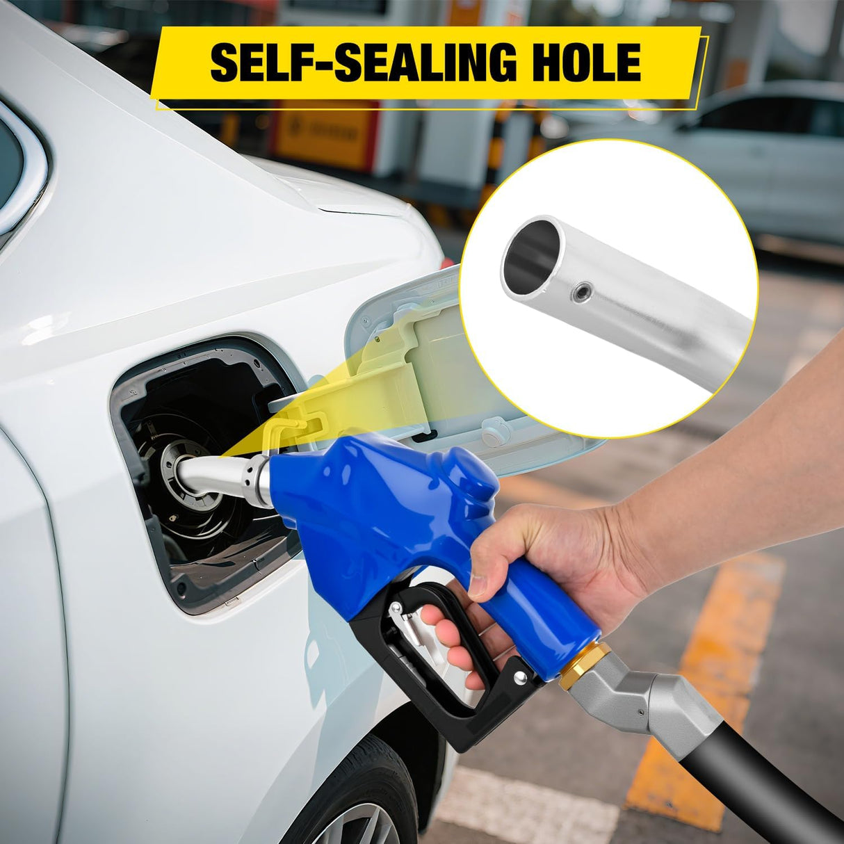 1 Inch NPT Fuel Nozzle with Fuel Hose Swivel, High Flow Auto Shut Off Gas Pump Transfer Refilling Nozzle with Adjustable Speed Padlock for Gasoline, Kerosene, Diesel