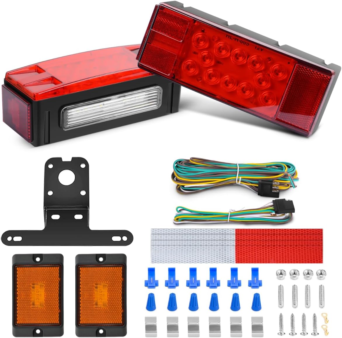 Rectangular Trailer Light Kit 2PCS Stop Turn Tail Side Marker License Lamps Submersible Waterproof For 12V Utility Boat Camper RV Trucks