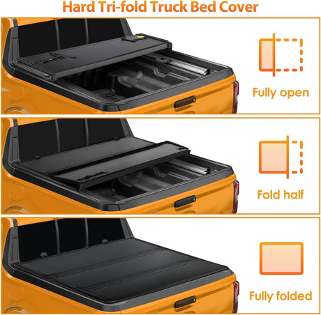 Truck Bed Tonneau Cover Hard Tri-fold Compatible with 2009-2025 Dodge Ram 1500 2020 2021 2022 2023 2024 2025-5.7ft