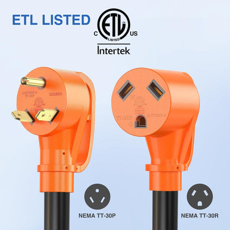RV Power Adapter Cord with Circuit Breaker Overload Protector 30 Amp to 30Amp Dogbone Electrical Plug 10 Gauge Wire ETL Listed TT-30P to TT-30R 30M/30F Weatherproof for RV Camper Caravan Van