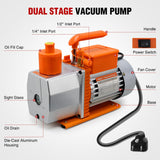 Vacuum Pump HVAC, 5 CFM 1/2 HP 110V 2 Stage AC Vacuum Pumps Kit for R22 R404a R134a R410a, 3x10⁻¹ Pa Ultimate Vacuum for Auto Air Conditioning Servicing Refrigerant Recharging, Oil Included