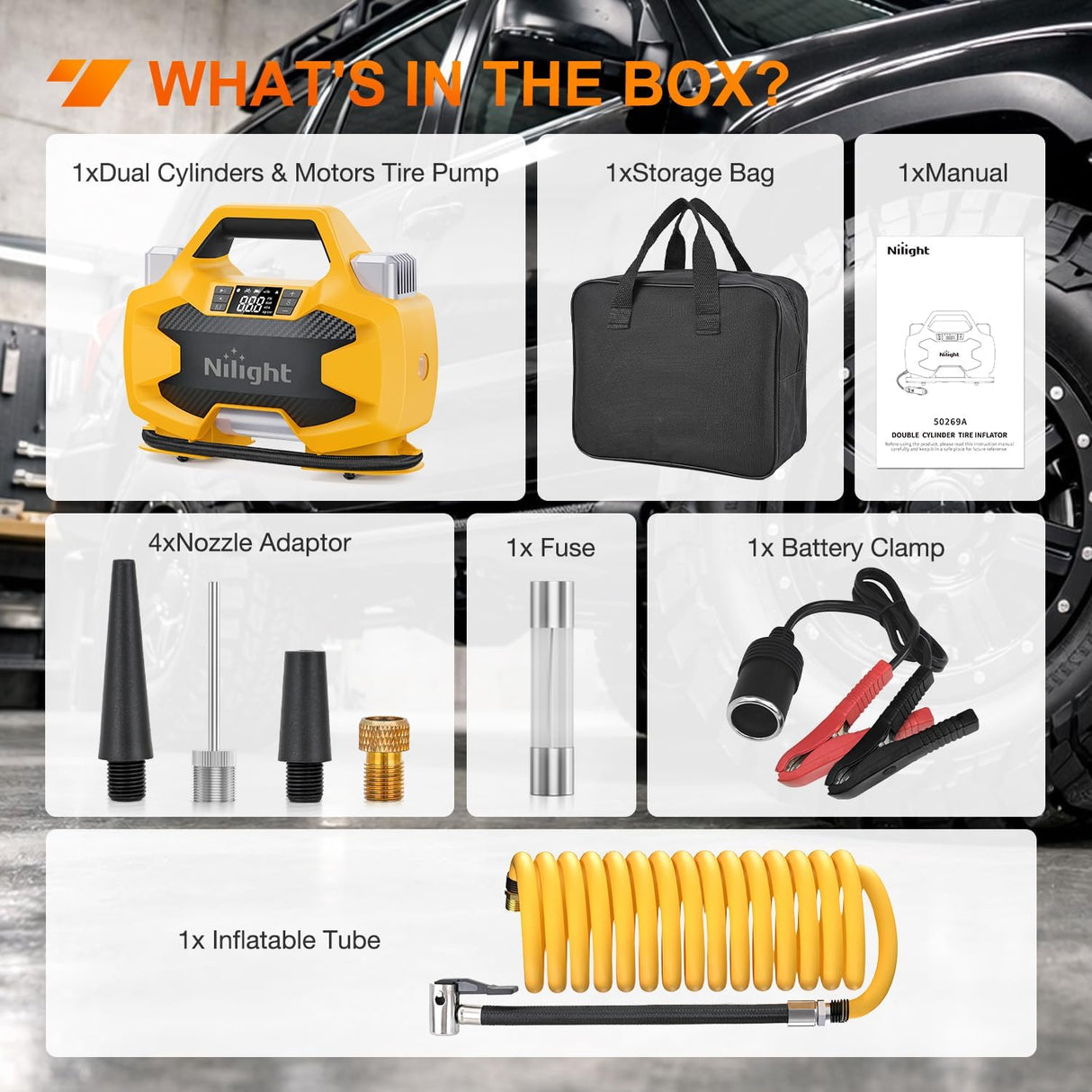 Portable DC 12V Tire Inflator Dual Cylinders and Dual Motors 150PSI | Heavy Duty Tire Pump Air Pumps Auto Shutoff with Screen and LED Light Air Compressor for Pickup Truck ORVs SUVs Cars