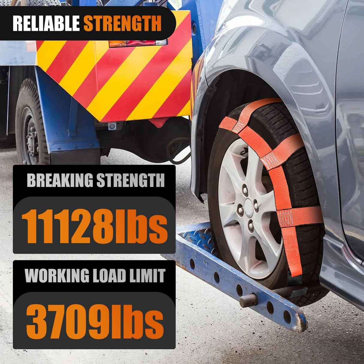 2Pcs Tow Dolly Basket Straps with Flat Hook for 14 Inch-19 Inch Tires Car Heavy Duty Wheel 11128LBS Break Strength with 2 Axle for Trailer