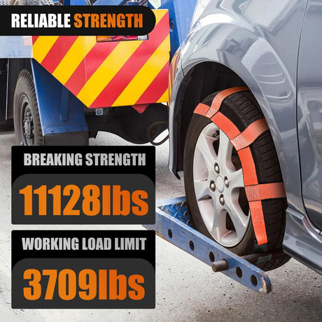 2Pcs Tow Dolly Basket Straps with Flat Hook for 14 Inch-19 Inch Tires Car Heavy Duty Wheel 11128LBS Break Strength with 2 Axle for Trailer