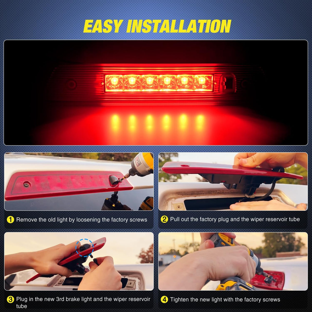 Third Brake Light Tail High Mount 3rd Stop Lights Red Lens Compatible with Jeep Grand Cherokee 2005 2006 2007 2008 2009 2010 Van SUV Rear Center Cab Lamp
