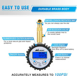 Digital Tire Pressure Gauge 100PSI Heavy Duty Stainless Steel Air Chucks ANSI 2A Certified Large Dial Wheel Service Checker for Truck Semi Truck ATV Motorhome Cars & RV Accessories