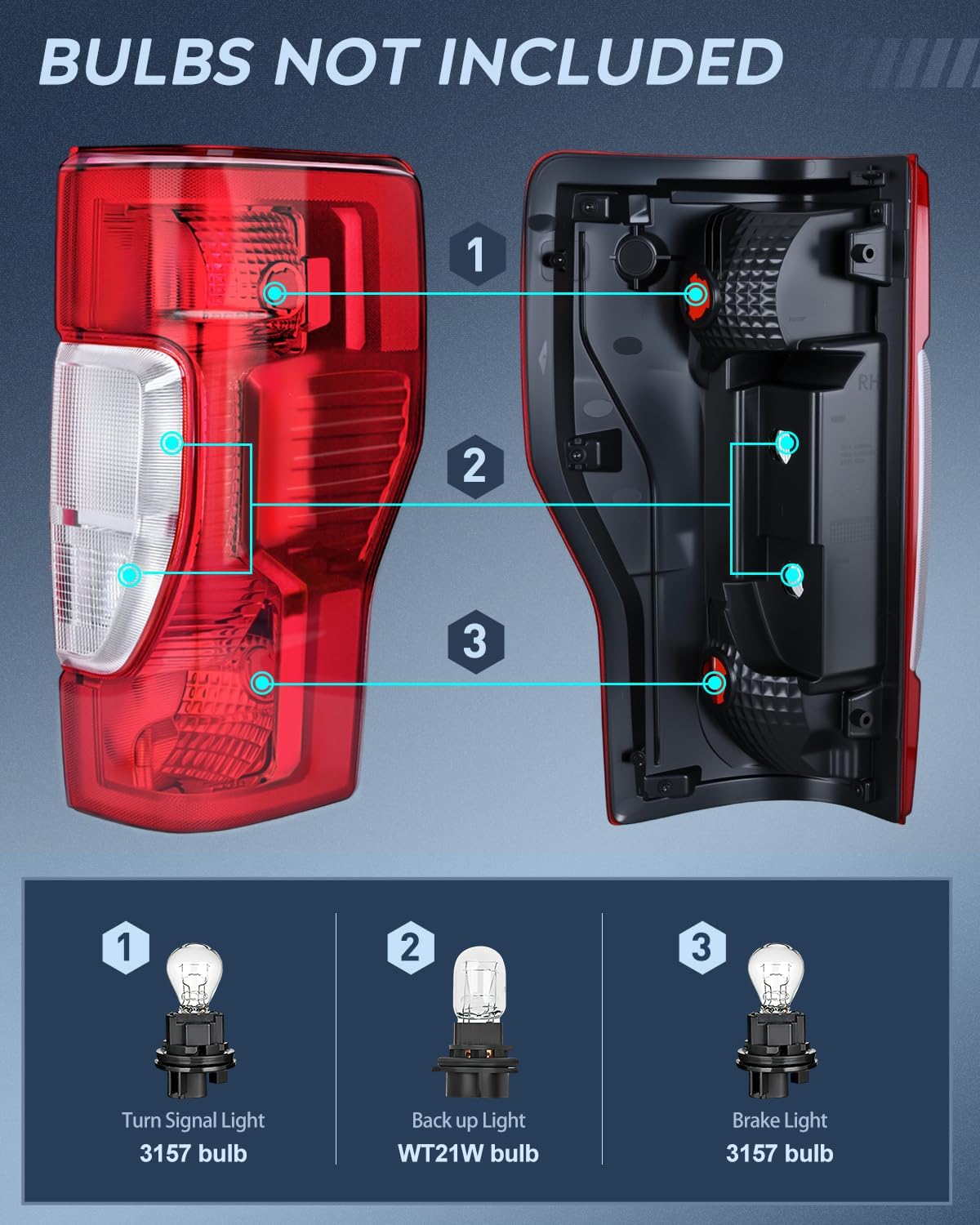 Taillight Assembly Compatible with 2020 2021 2022 Ford F250 F350 Super Duty Non Blind Spot Halogen Type Rear Tail Light Driver and Passenger Side