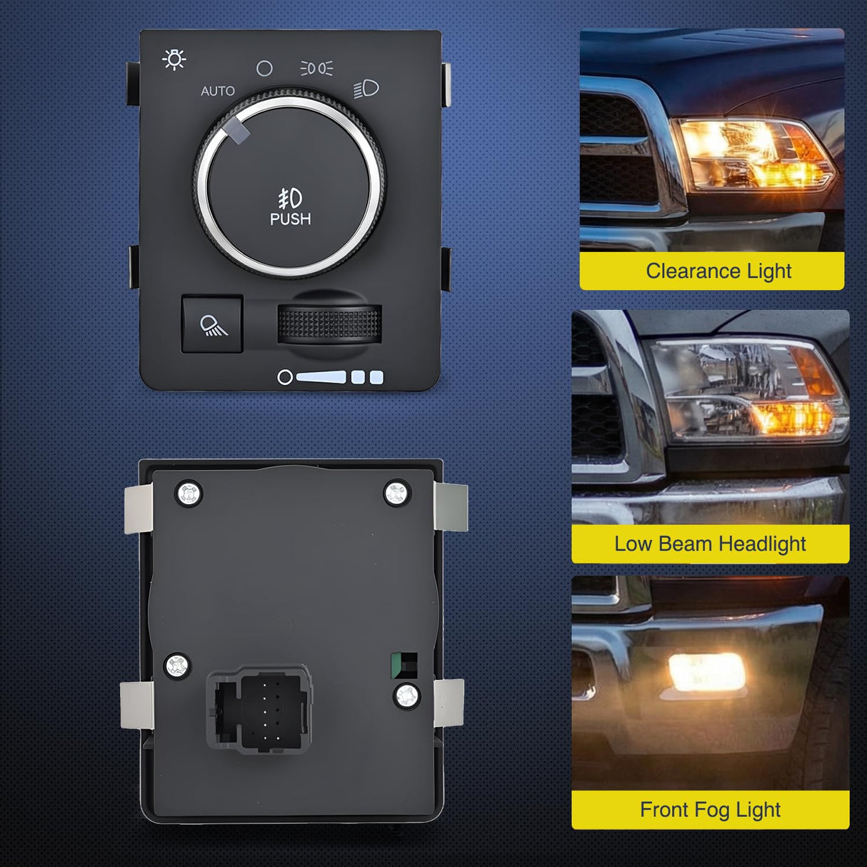 Headlight Dimmer Switch Compatible with 2010 Dodge Ram 1500 2500 3500 2011 2012 2013 2014 2015 2016 2017 2018 Ram 1500 2500 3500 4500 5500 2019-2023 Ram 1500 Classic w/Blue LED Light