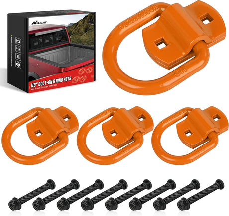 4 PCS D Ring Tie Down Anchor 1/2 Inch Heavy Duty Rings with Screws Bolts on Trailer Truck Bed Cargo 12000 Lbs Break Strength Hook Orange