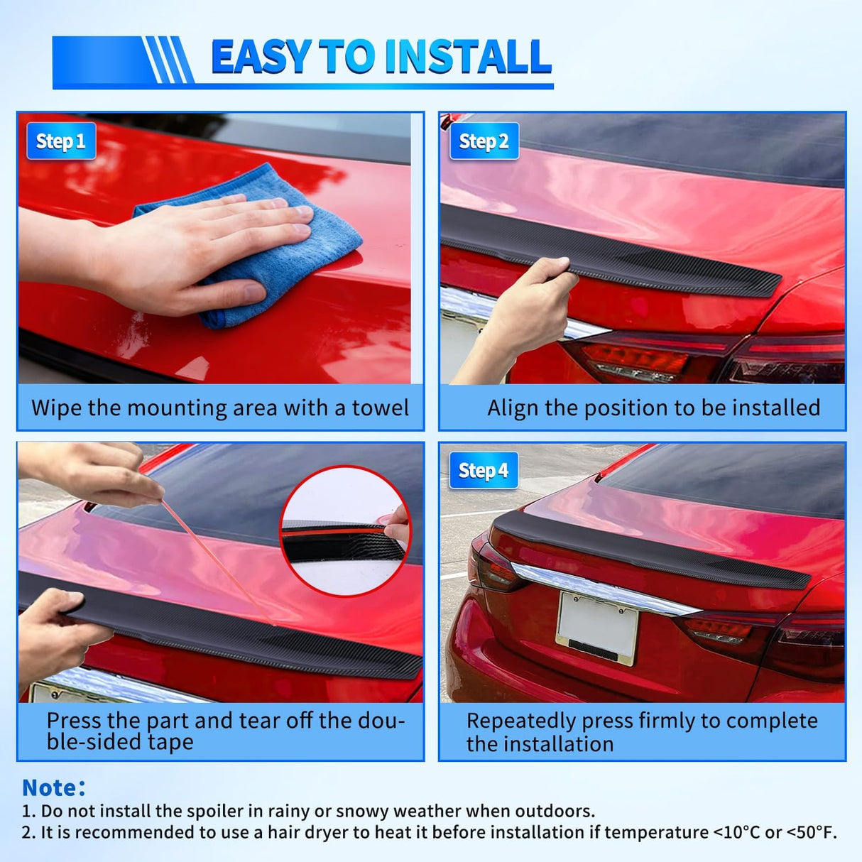 Spoiler Fit for Infiniti Q50 4 Door Sedan 2014 2015 2016 2017 2018 2019 2020 2021 2022 2023 2024 Spoilers for Cars Rear Spoiler Wing ABS Rear Trunk Lip Accessories, Carbon Fiber Pattern Black