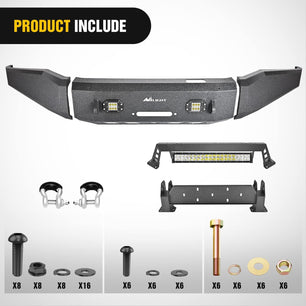 2007-2013 Toyota Tundra Front Bumper Full Width Solid Steel with Winch Plate 120W LED Light Bar 2Pcs 18W Light Pods Nilight