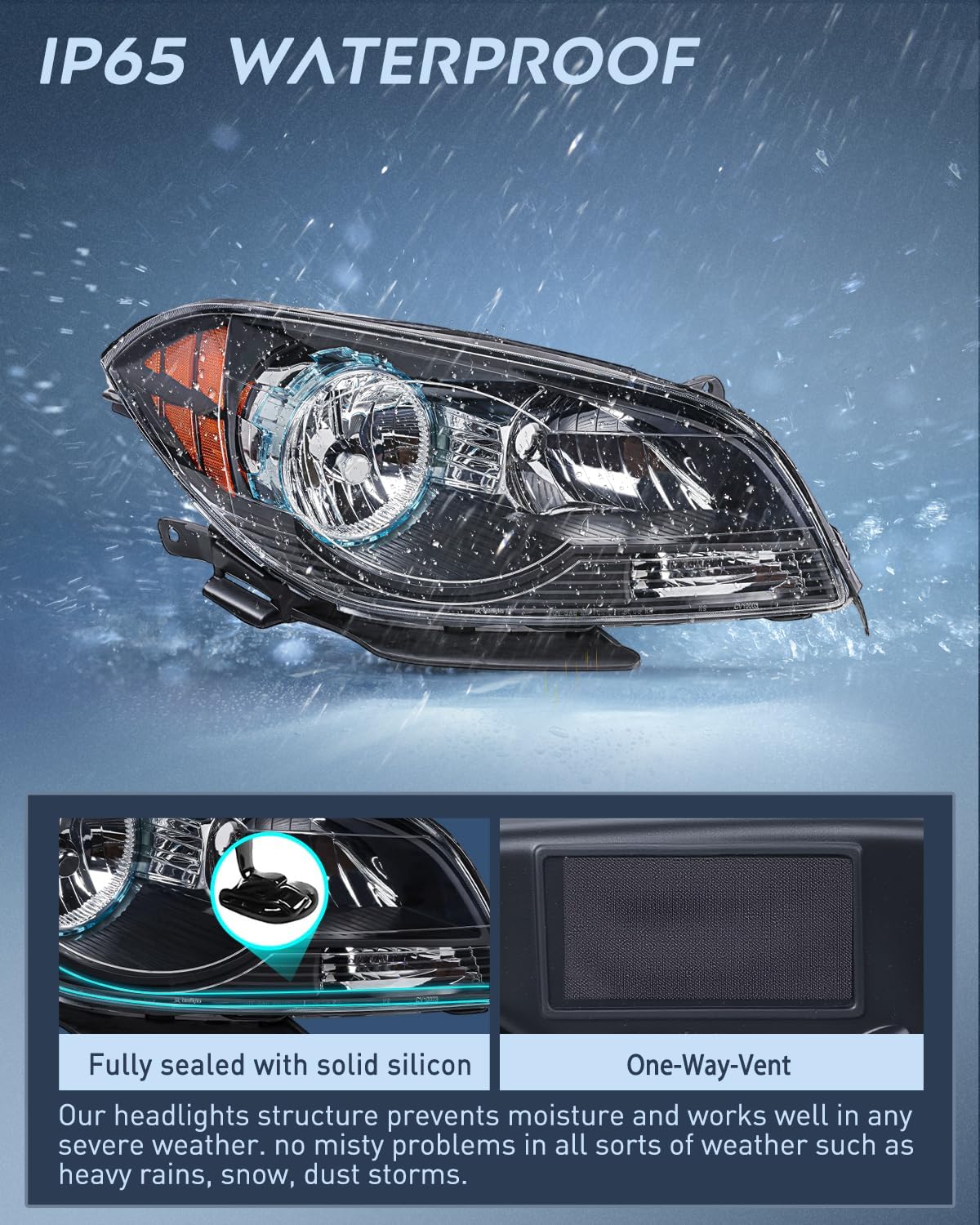 Headlight Assembly Compatible with 2008 2009 2010 2011 2012 Chevy Malibu 4 Door Halogen Factory Headlamp Black Housing Amber Reflector Headlamp Passenger and Driver Side