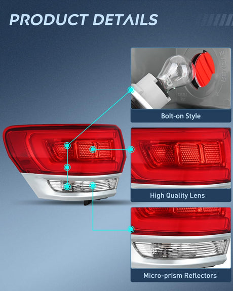 Taillight Assembly Compatible with 2014 2015 2016 2017 2018 2019 2020 Jeep Grand Cherokee Laredo/Limited/Overland/Summit Tail Lights Outer Driver Side w/Bulbs