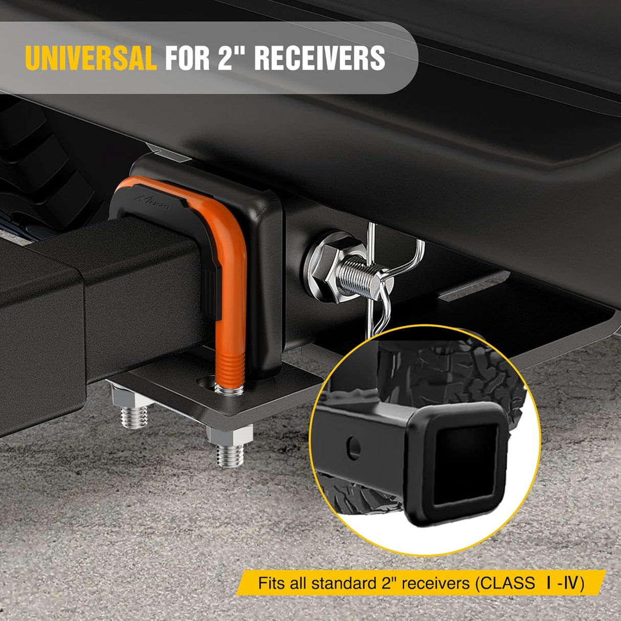 Trailer Hitch Tightener for 2 Inch Trailers Hitches Mount Anti Rattle Heavy Duty Steel with Rubber Cover Orange U Bolt Matte Black Plate Electrophoresis Anti-Rust Triple Protective