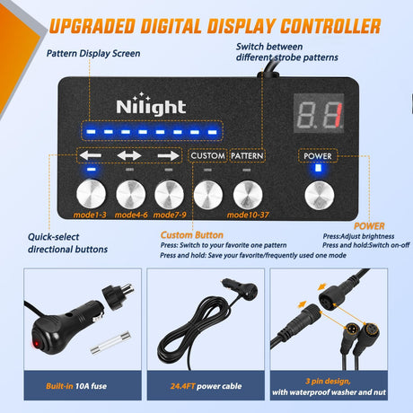 60 Inch Emergency Strobe Light Strips with Controller, 384LED Flashing Warning Hazard Safety for Rear Window Tailgate on Truck Trailer Construction Plow Pickup Tow SUV Vehicles, Amber White