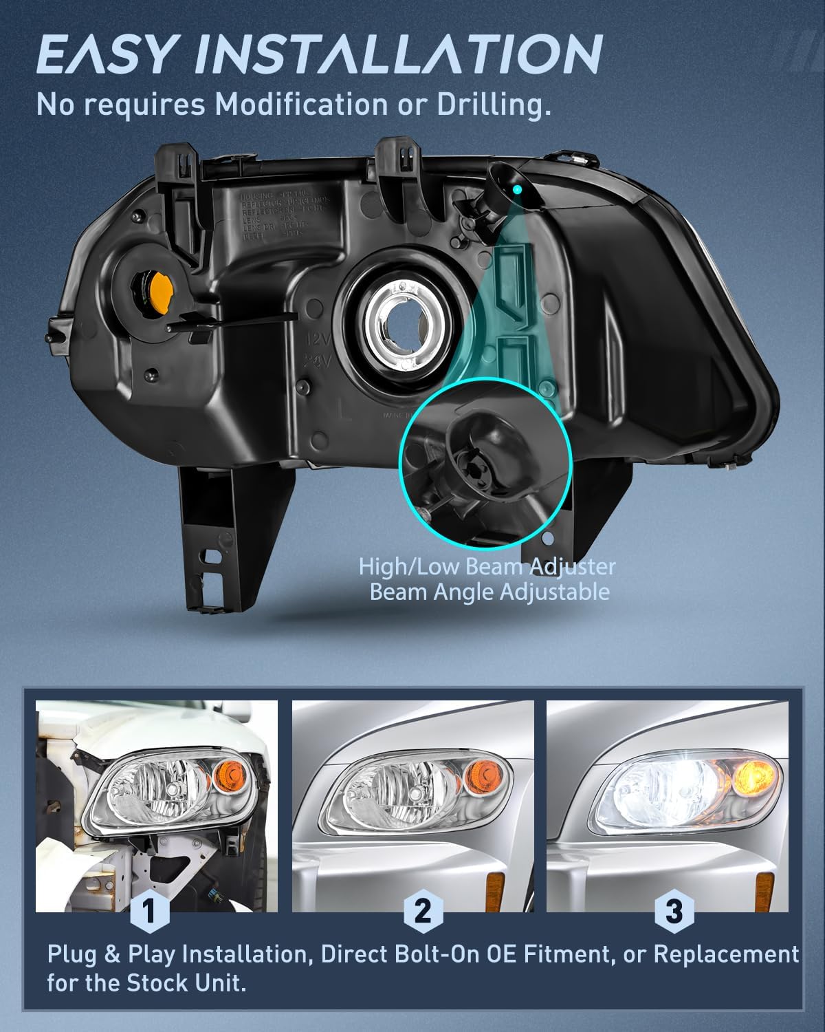 Headlight Assembly Compatible with 2006 2007 2008 2009 2010 2011 Chevy HHR Halogen Type Factory OE Style Chevrolet HHR Replacement Chrome Housing Amber Reflector Passenger and Driver Side