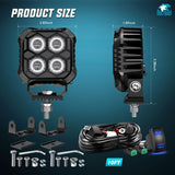 LED Pod Light 2 PCS 2.8 Inch 20 W 4 LED Square Hyper Flood Beam Driving Offroad Lights w/18AWG Rocker Switch Wiring Harness Kit for Truck Motorbike Boat ATV UTV SUV