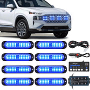 8PCS Led Strobe Lights with Controller 12V 24V Sync Feature Blue Strobe Light 12 LED Surface Mount Emergency Hazard Warning Lights with Strobe Controller for Vehicle Car Truck RV ATV