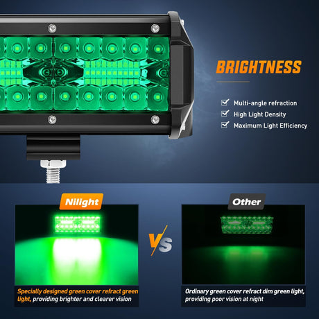 6.5 Inch LED Light Pods Green Triple Row 2PCS 120W Flood Spot Combo Off Road Driving Fog Fishing Hunting Emergency Safety Signal Deck Trailer Lighting for UTV Pick-up Van Boat Tractor