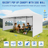 10x20 Pop Up Canopy Tent with Sidewalls Instant Outdoor Canopy, Waterproof & UV Protection, Easy Setup Adjustable Height Heavy Duty Shelter Gazebo Tent for Patio Backyard Party Events, White