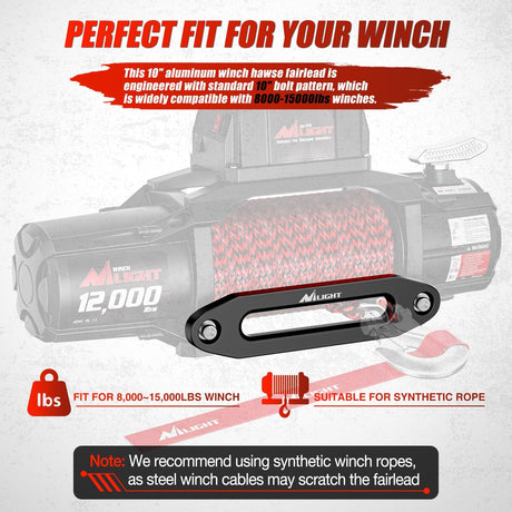 Winch Fairlead Aluminum Hawse Fairlead 10 Inch (254 mm) Hole Spacing with Mounting Hardware Winch Hawse Fairlead for Synthetic Rope 8000-15000 LBS Trailer Truck Winch Accessory Anodized Black