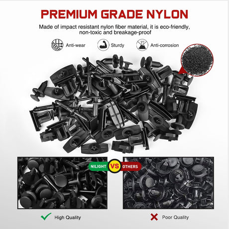60 Pcs Fender Flare Rocker Moulding Clip Assortment 68039280-AA, 55156429-AA, 6503598, 6501559 Replacement for Jeep Wrangler Chrysler Ford GMC with 1 Fastener Remover Nilight