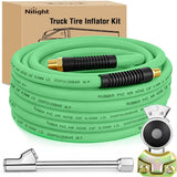 Heavy Duty Truck Tire Inflator Kit 3/8 in x 50 FT 300 PSI | Hybrid Air Hose with Universal Glad Hand and Air Chuck Lightweight Kink Resistant Semi Trailer Tractor Tire Inflation Hose