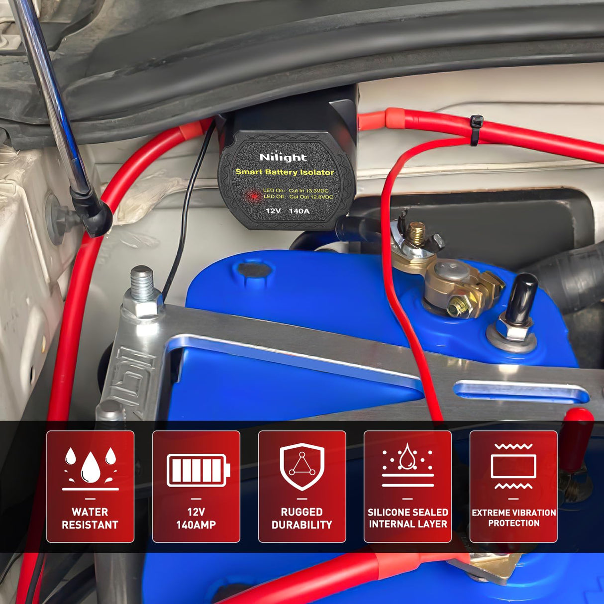 12V 140AMP Dual Battery Isolator Voltage Sensitive Relay Smart VSR Dual Battery Automatic Charger Relays Auto Disconnect Switch Waterproof for Truck Van RV ATV UTV Boat Can Am