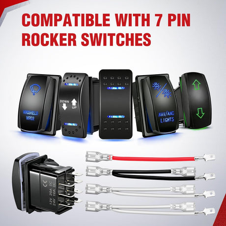 2 PCS 7 Pin Rocker Switch Jumper Wires Set for 7Pin Toggle On/Off Rocker Switch Wiring fot Automotive Polaris Ranger RZR ATV Console Switch Install 1 Set Switch Not Included