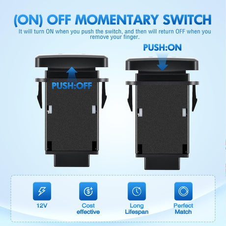 Horn Push Button Switch 12V (ON) Off Momentary Switches with Connector Wire Kit 1.54 Inch x 0.83 Inch Replacement for Toyota FJ Cruiser Fortuner Tacoma Highlander Tundra 4Runner Prado Land Cruiser