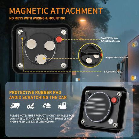 12LED Magnetic Wireless Trailer Lights 2PCS Rechargeable Portable Hazard Beacon Warning Light Amber and White Emergency Strobe Light for Trucks Trailers Vehicles Cars Bus Surface Mount
