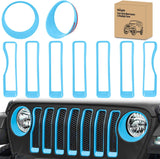 Grill Inserts fit for Jeep Wrangler Front Grille Inserts Headlight Cover Set for JL JLU Unlimited Sport SportS 2018 2019 2020 2021 2022 2023 Grille Bezels Trim Exterior Accessories Blue 9 Pcs