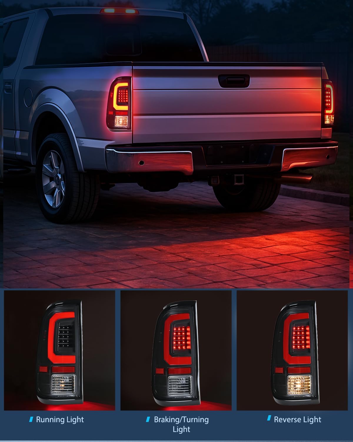 Taillight Assembly Compatible with 2008 2009 2010 2011 2012 2013 2014 2015 2016 Ford F250 F350 F450 Super Duty Incandescent Type Upgrade LED Tube Tail Lights Rear Brake Lamps