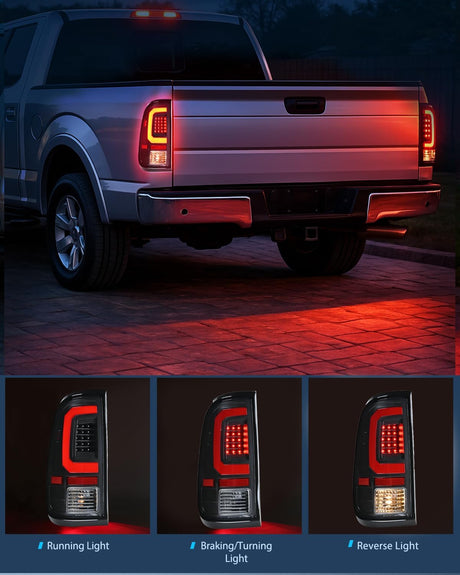 Taillight Assembly Compatible with 2008 2009 2010 2011 2012 2013 2014 2015 2016 Ford F250 F350 F450 Super Duty Incandescent Type Upgrade LED Tube Tail Lights Rear Brake Lamps