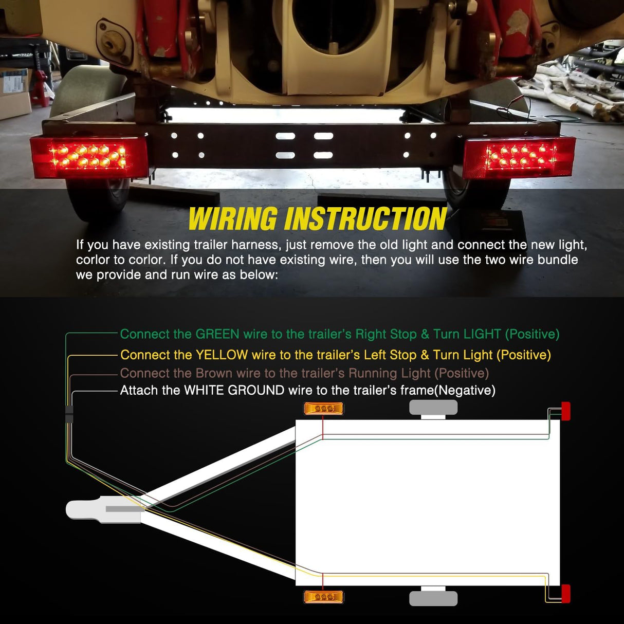 Nilight LED Trailer Light Kit 2 PCS Red Rectangular Stop Turn Tail License Lights 3.9 Inch Amber Side Marker Taillights 9 LEDs ID Bar For 12V RV Truck Marine Boat Snowmobile