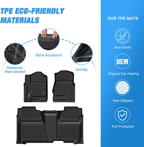 Floor Mats for Chevy Silverado GMC Sierra 1500 Crew Cab 2014-2018, Chevrolet Silverado Sierra 2500HD 3500HD 2015 2016 2017 2018 2019 All Weather Custom Fit Heavy Duty Floor Liners