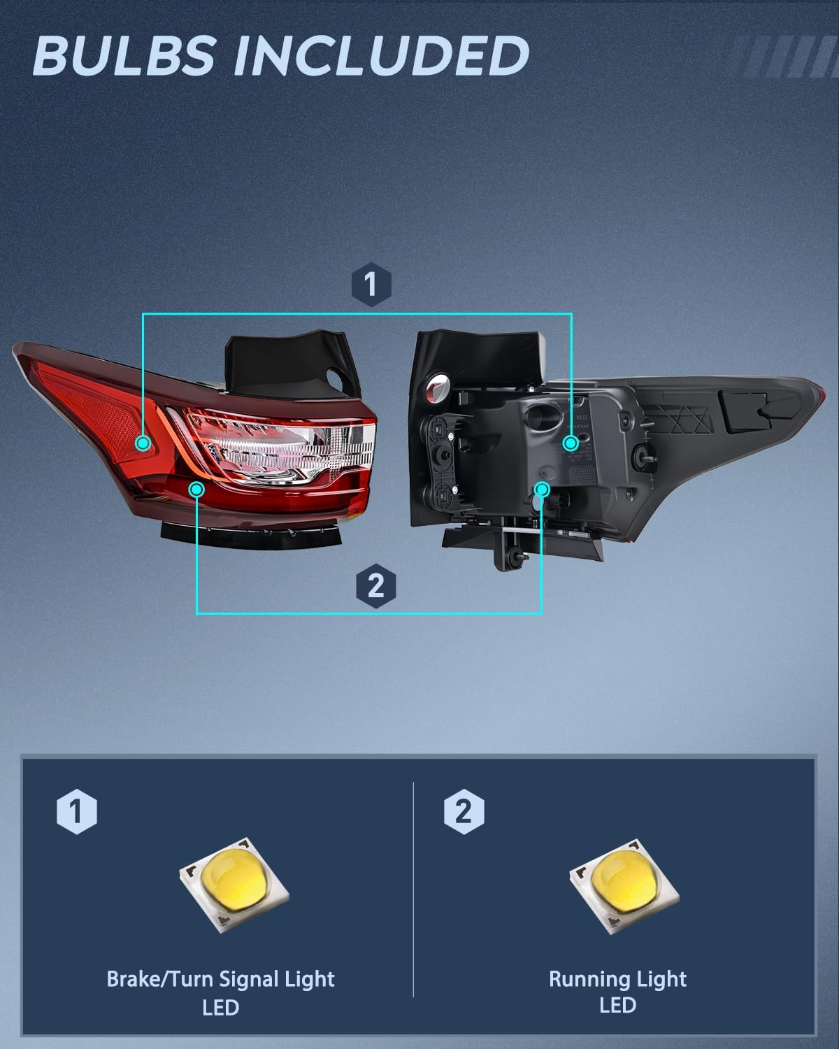 Taillight Assembly for 2018 2019 2020 2021 Chevy Traverse | LED Outer Tail Light OE Style Rear Lamp Replacement Driver and Passenger Side