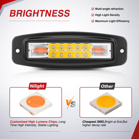 Flush Mount LED Light Pods 2PCS 6 Inch 60W Amber White 3 Lighting Modes Fog Lights Spot Flood Beam with Dual Control 18AWG Wiring Harness for Truck Pickup Golf Cart UTV ATV SUV Boat 4x4 Car