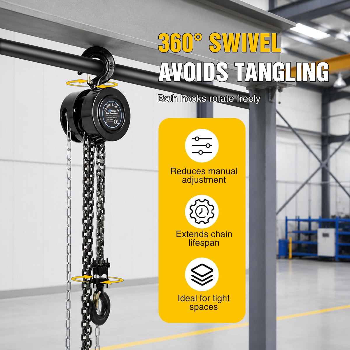 Manual Chain Hoist with Upgrade G70 Galvanized Chain 2 Ton 4400 lbs Capacity 10 ft Lifting Height with 2 Hooks Heavy Duty Pulley Hoist for Garage Warehouse Automotive Machinery