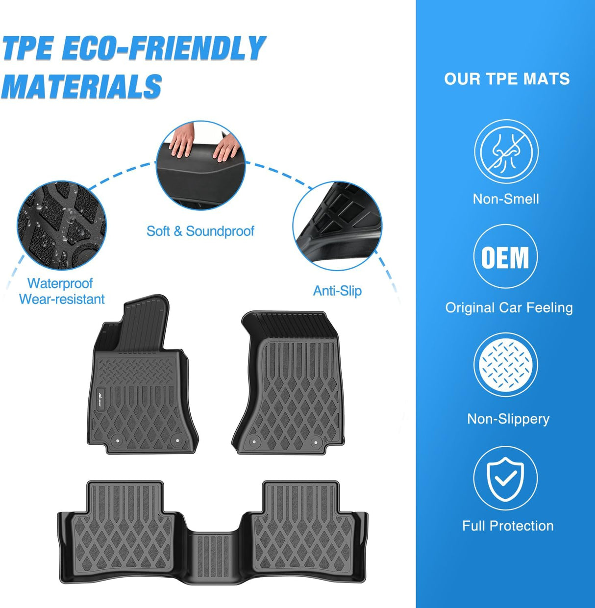 TPE Floor Mats for Mercedes Benz C-Class Sedan C300 C350e AMG C63 AMG S 2015 2016 2017 2018 2019 2020 2021 All Weather Custom Fit Heavy Duty Floor Liners
