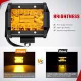 4 Inch Amber LED Light Pods 2PCS Triple Row 60W Flood Spot Combo Offroad Driving Fog Lighting for 12V 24V Pickup Truck ATV UTV SUV