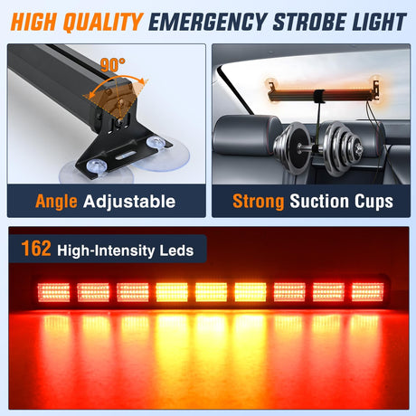 162 LED Traffic Advisor Strobe Light Bar 2-in-1 Amber Red Emergency Warning Hazard Lights with Controller 4 Switchable Color 36 Flash Pattern for Trucks Cars Tow Plow Construction Vehicles