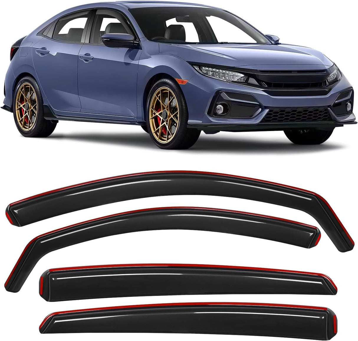 in-Channel Window Deflectors for Honda Civic Hatchback 2016 2017 2018 2019 2020 2021, Inside Mount Rain Guards, Low Profile Wind Deflectors for Cars, Smoke Tinted, 4PCS