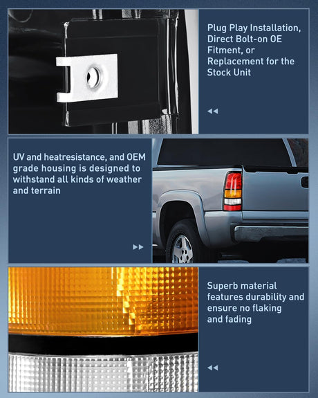 Taillight Assembly Compatible with 1999 2000 2001 2002 2003 2004 2005 2006 GMC Sierra 1999-2002 Chevy Silverado Fit Fleetside Tail Rear Light OE Style Driver Side Black Border